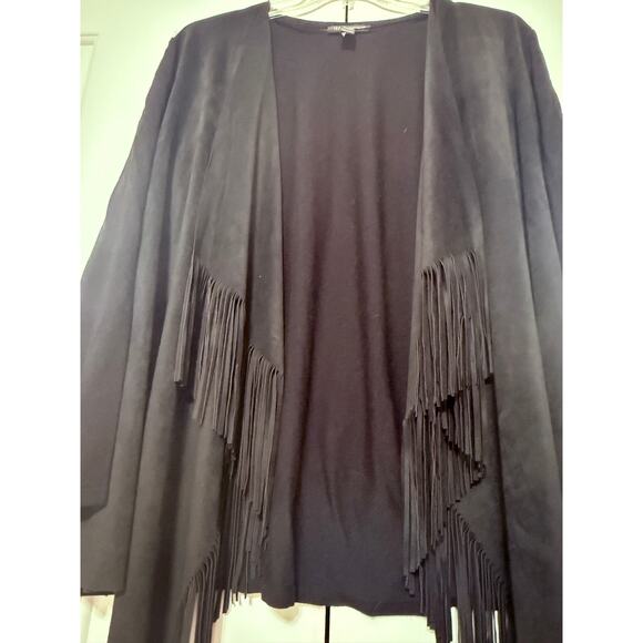 Women's INC International Concepts Black Fringed Cardigan, Size 1X - Picture 3 of 4